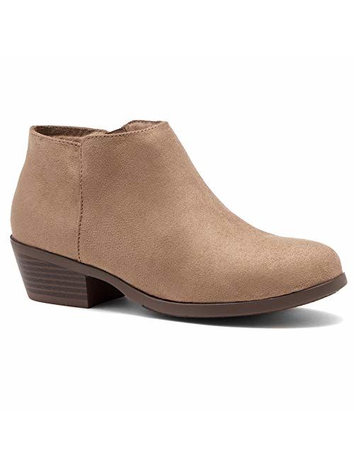 Herstyle Chatter Women's Western Ankle Bootie Closed Toe Casual Low Stacked Heel Boots