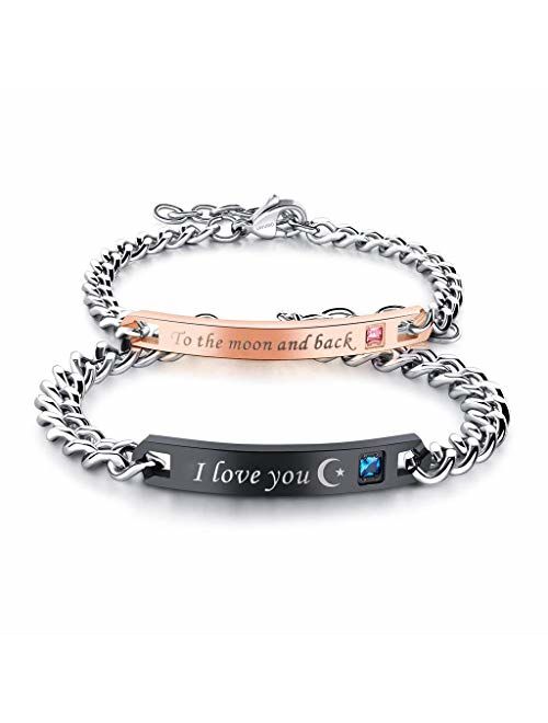 LAVUMO His Hers Couples Bracelets King and Queen Matching Set Anniversary Promise Gifts Stainless Steel 2pcs