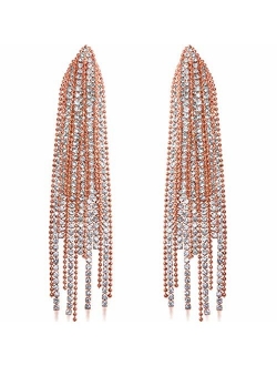 Humble Chic Simulated Diamond Earrings - Hypoallergenic Long Waterfall Fringe Tassels - CZ Crystal Statement Chandelier Drop Dangle Ear Studs for Women