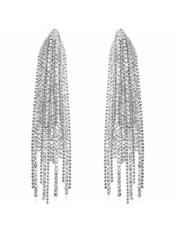 Humble Chic Simulated Diamond Earrings - Hypoallergenic Long Waterfall Fringe Tassels - CZ Crystal Statement Chandelier Drop Dangle Ear Studs for Women