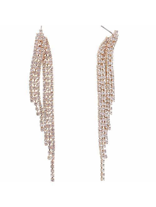 Humble Chic Simulated Diamond Earrings - Hypoallergenic Long Waterfall Fringe Tassels - CZ Crystal Statement Chandelier Drop Dangle Ear Studs for Women