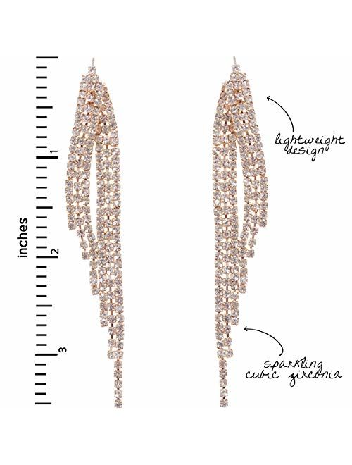 Humble Chic Simulated Diamond Earrings - Hypoallergenic Long Waterfall Fringe Tassels - CZ Crystal Statement Chandelier Drop Dangle Ear Studs for Women