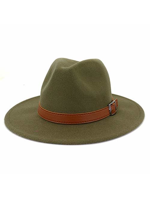 Lisianthus Women Wide Brim Wool Fedora Panama Hat with Belt Buckle