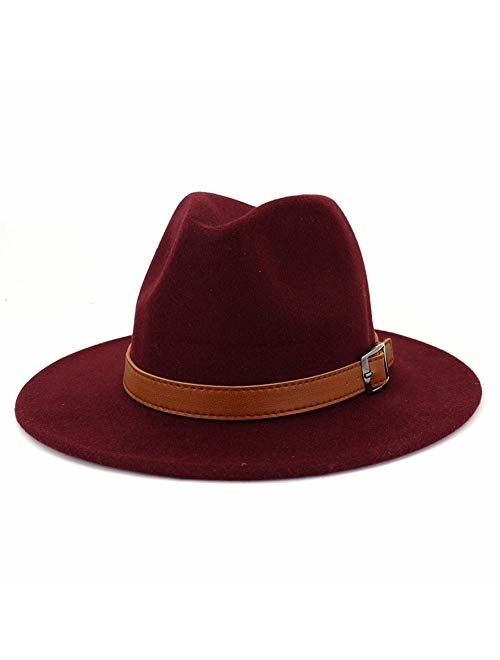 Lisianthus Women Wide Brim Wool Fedora Panama Hat with Belt Buckle