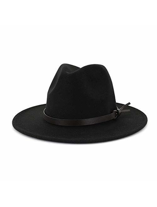 Lisianthus Women Wide Brim Wool Fedora Panama Hat with Belt Buckle