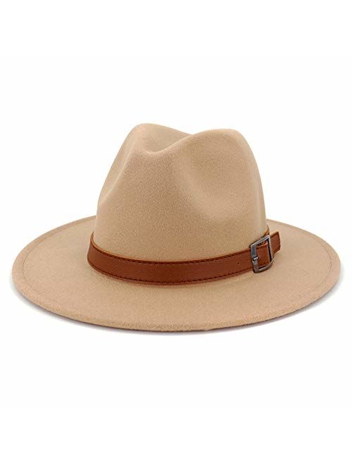 Lisianthus Women Wide Brim Wool Fedora Panama Hat with Belt Buckle