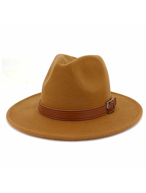 Lisianthus Women Wide Brim Wool Fedora Panama Hat with Belt Buckle