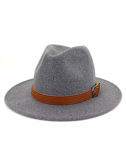 Lisianthus Women Wide Brim Wool Fedora Panama Hat with Belt Buckle