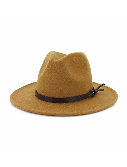 Lisianthus Women Wide Brim Wool Fedora Panama Hat with Belt Buckle