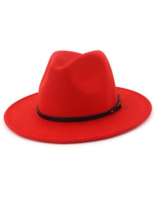 Lisianthus Women Wide Brim Wool Fedora Panama Hat with Belt Buckle