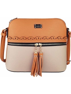 B BRENTANO Vegan Lightweight Crossbody Bag with Tassel Accents Medium