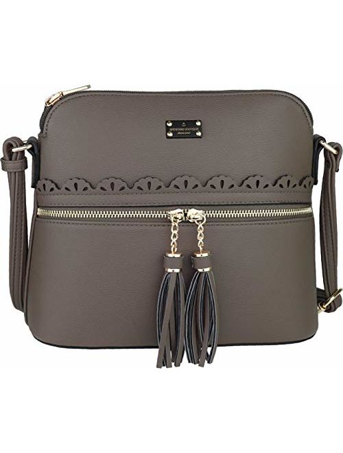 B BRENTANO Vegan Lightweight Crossbody Bag with Tassel Accents Medium