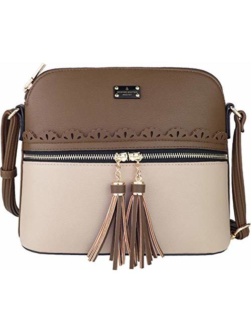 B BRENTANO Vegan Lightweight Crossbody Bag with Tassel Accents Medium