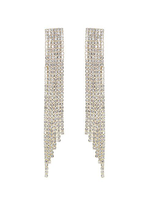 mecresh Silver Rhinestone Crystal Bridal Chandelier Long Tassels Dangle Earrings for Wedding