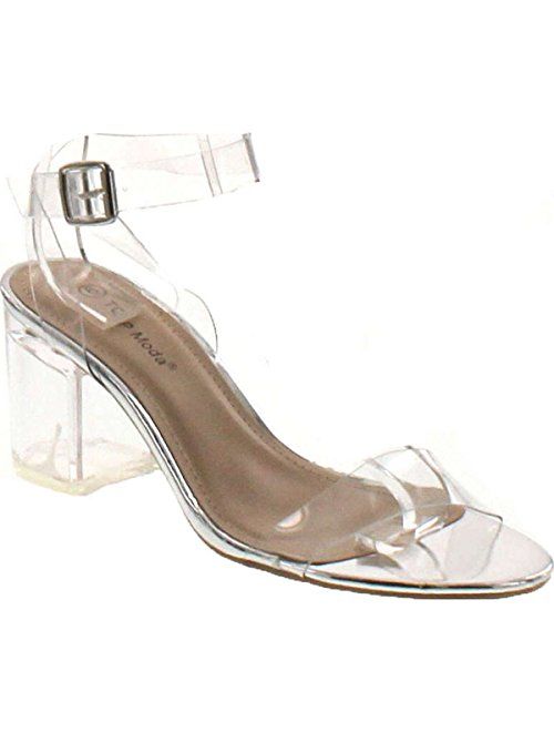 Top Moda Womens Lucite Open Toe Casual Strappy Sandals