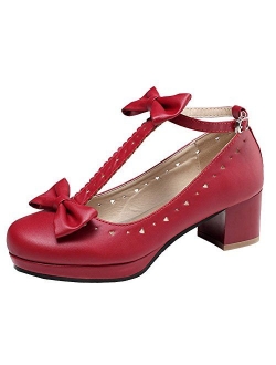 getmorebeauty Women's Lolita Shoes Vintage Sweet T-Straps Bows Mary Janes Shoes