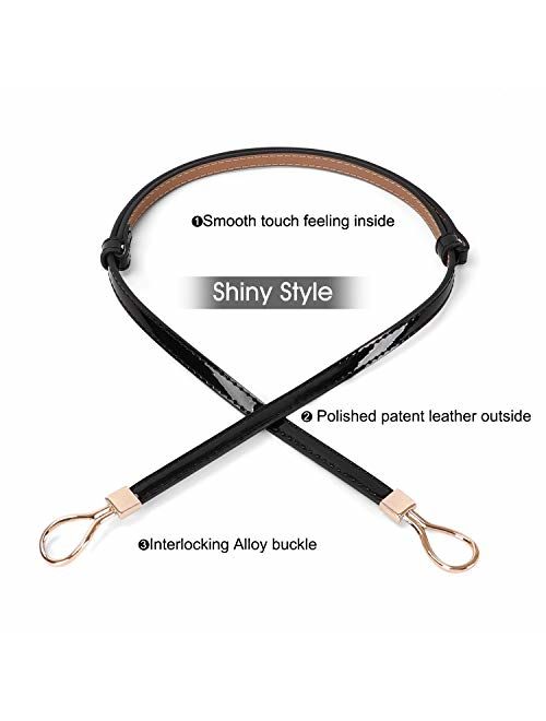 Leather Skinny Women Belt Thin Waist Belts for Dresses up to 37 Inches with Golden Buckle 2 Pack