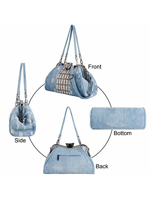 Coofit Women's Denim Purse Knitted Crossbody Bag with Shiny
