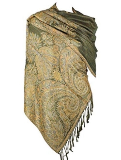 Achillea Luxurious Double Layered Jacquard Big Paisley Pashmina Shawl Wrap Scarf