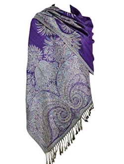 Achillea Luxurious Double Layered Jacquard Big Paisley Pashmina Shawl Wrap Scarf