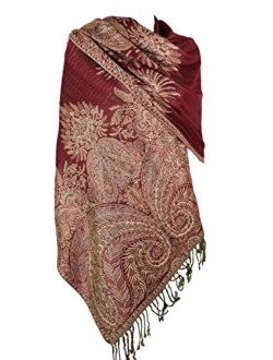 Achillea Luxurious Double Layered Jacquard Big Paisley Pashmina Shawl Wrap Scarf