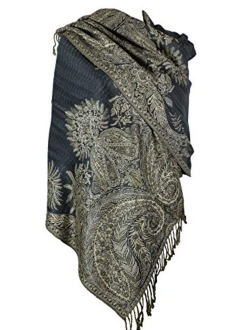 Achillea Luxurious Double Layered Jacquard Big Paisley Pashmina Shawl Wrap Scarf