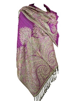 Achillea Luxurious Double Layered Jacquard Big Paisley Pashmina Shawl Wrap Scarf