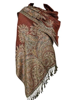 Achillea Luxurious Double Layered Jacquard Big Paisley Pashmina Shawl Wrap Scarf