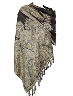 Achillea Luxurious Double Layered Jacquard Big Paisley Pashmina Shawl Wrap Scarf