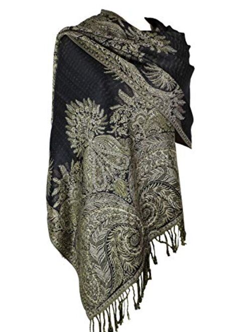 Achillea Luxurious Double Layered Jacquard Big Paisley Pashmina Shawl Wrap Scarf