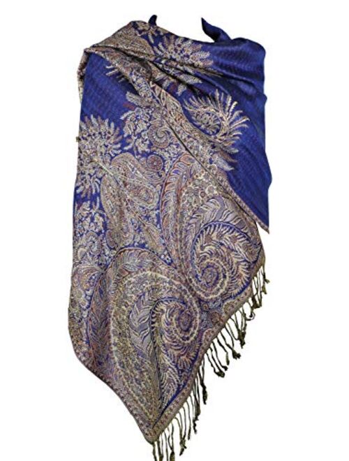 Achillea Luxurious Double Layered Jacquard Big Paisley Pashmina Shawl Wrap Scarf