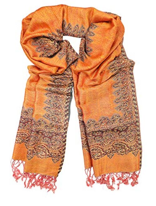 Achillea Luxurious Double Layered Jacquard Big Paisley Pashmina Shawl Wrap Scarf