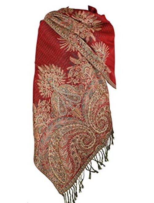 Achillea Luxurious Double Layered Jacquard Big Paisley Pashmina Shawl Wrap Scarf