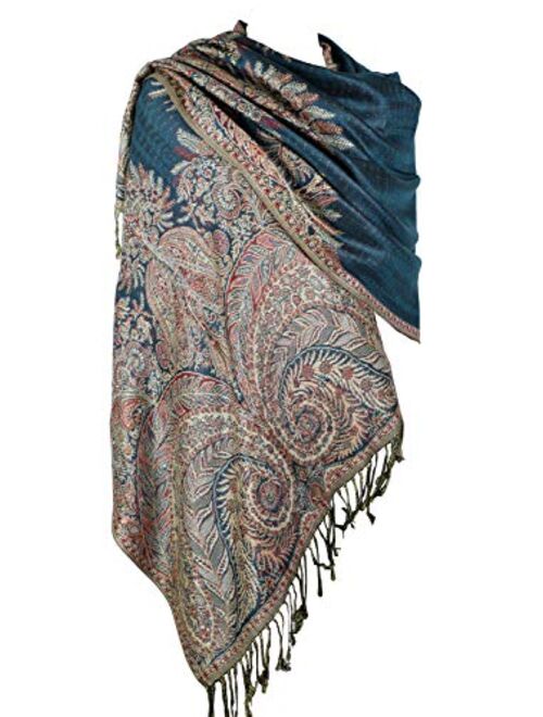 Achillea Luxurious Double Layered Jacquard Big Paisley Pashmina Shawl Wrap Scarf