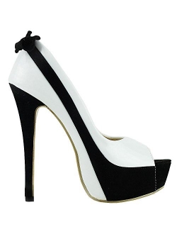 SHOW STORY Sexy Two Tone Peeptoe Bow Stiletto Platform High Heels Pumps,LF40501