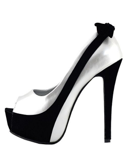 SHOW STORY Sexy Two Tone Peeptoe Bow Stiletto Platform High Heels Pumps,LF40501