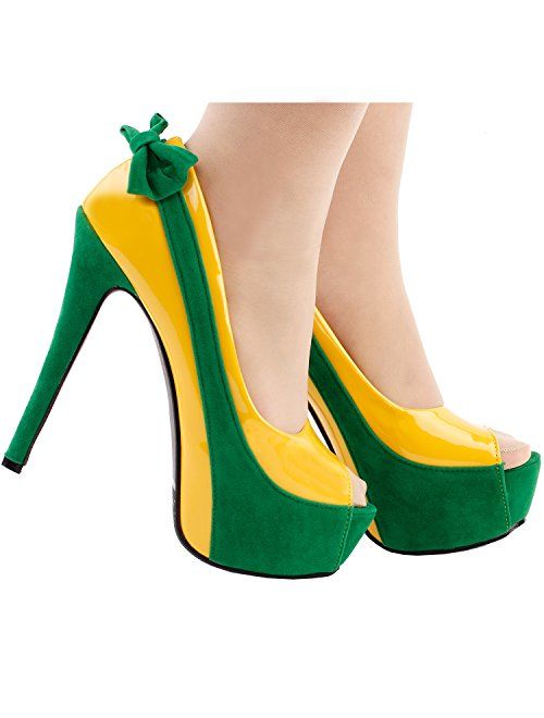 SHOW STORY Sexy Two Tone Peeptoe Bow Stiletto Platform High Heels Pumps,LF40501