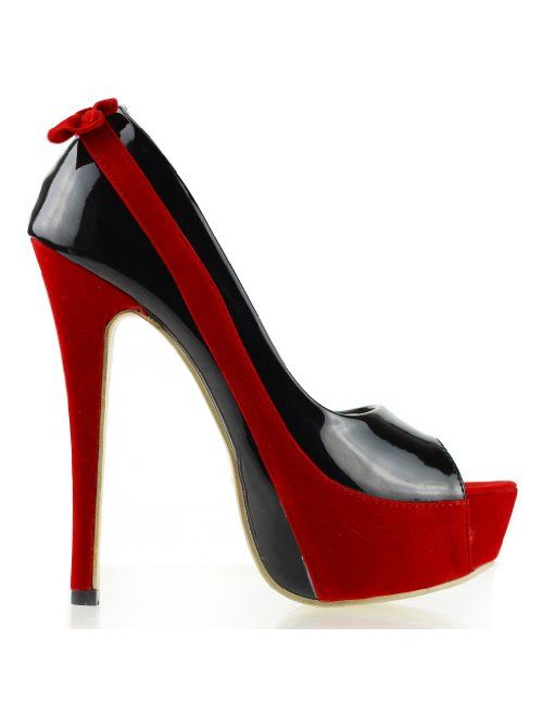 SHOW STORY Sexy Two Tone Peeptoe Bow Stiletto Platform High Heels Pumps,LF40501