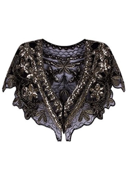 Vijiv Women's 1920s Shawl Wrap Art Deco Sequin Beaded Evening Cape Bolero Flapper Cover Up