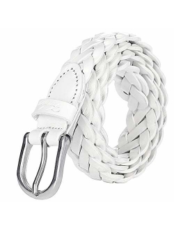 Falari Women's Leather Braided Belt Stainless Steel Buckle 6007-16 Colors