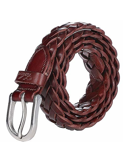 Falari Women's Leather Braided Belt Stainless Steel Buckle 6007-16 Colors