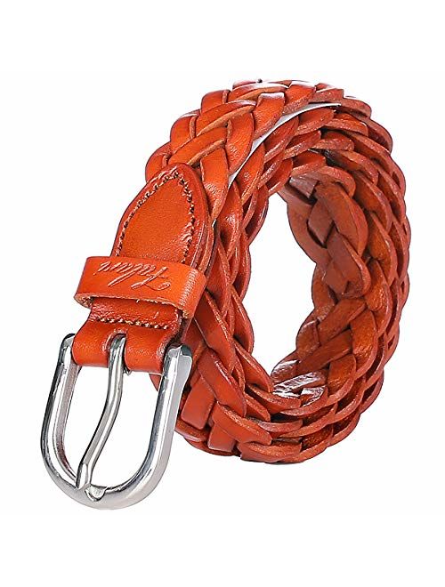 Falari Women's Leather Braided Belt Stainless Steel Buckle 6007-16 Colors