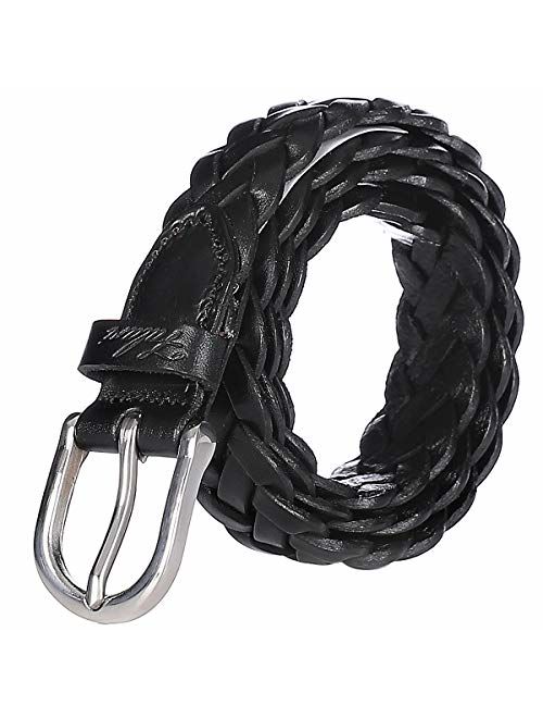 Falari Women's Leather Braided Belt Stainless Steel Buckle 6007-16 Colors