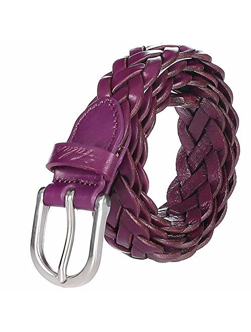 Falari Women's Leather Braided Belt Stainless Steel Buckle 6007-16 Colors