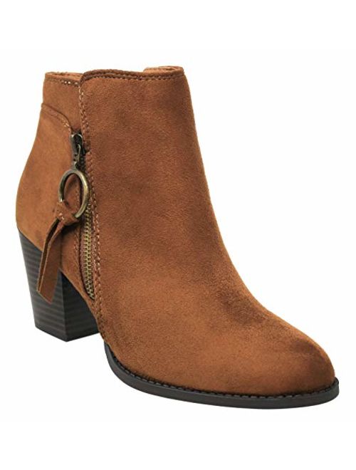 MVE Shoes Womens Stylish Comfortable Low Block Heel Side Zipper Ankle Boot