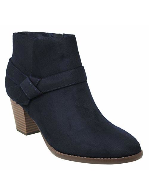 MVE Shoes Womens Stylish Comfortable Low Block Heel Side Zipper Ankle Boot