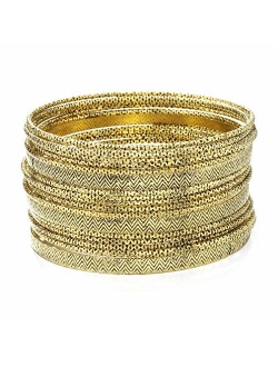 Ensoul Multiple Textured Metal Bracelets & Bangles Set for Women 18Pcs/Set