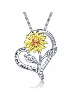 Klurent Sunflower Love Heart Pendant Necklace Jewelry You are My Sunshine Adjustable 18-20 Inches Blessings for Women Daughter Wife Mother on Birthday Anniversary