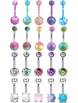 EVELICAL 10-20Pcs 14G Stainless Steel Belly Button Rings for Women Girls CZ Screw Navel Bars Body Piercing Jewelry