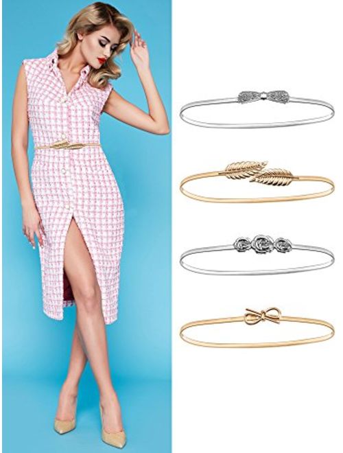 Bememo 4 Pieces Women Elastic Waist Belt Stretch Metal Dress Belt